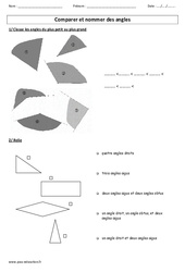 Comparer et nommer des angles - Exercices corigés : 3eme, 4eme, 5eme Primaire - PDF à imprimer