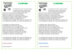 Printemps - Chanson - Michel Fugain : 3eme, 4eme, 5eme Primaire - PDF à imprimer