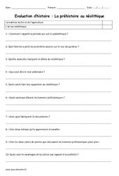 Néolithique - Examen Evaluation : 3eme Primaire - PDF à imprimer