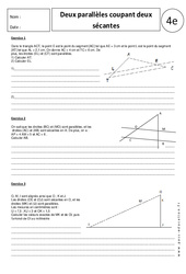 Deux parallèles coupant deux sécantes - Exercices corrigés - Géométrie : 2eme Secondaire - PDF à imprimer