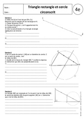 Cercle circonscrit - Triangle rectangle - Exercices corrigés - Géométrie : 2eme Secondaire - PDF à imprimer