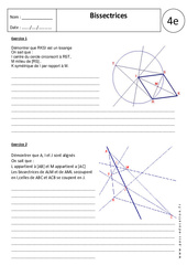 Bissectrices - Exercices corrigés - Géométrie : 2eme Secondaire - PDF à imprimer