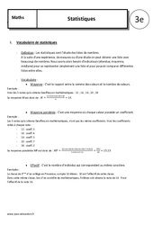 Statistiques - Médiane - Etendue - Quartiles - Cours : 3eme Secondaire - PDF à imprimer