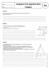 Longueur d'un segment dans l'espace - Exercices corrigés - Géométrie : 2eme Secondaire - PDF à imprimer
