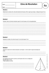 Cône de Révolution - Exercices corrigés - Géométrie : 2eme Secondaire - PDF à imprimer
