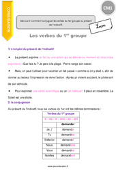Découvrir comment conjuguer les verbes du 1er groupe au présent de l’indicatif - Cours, Leçon : 4eme Primaire - PDF gratuit à imprimer