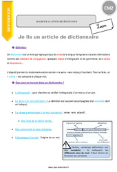Comment lire un article de dictionnaire - Cours, Leçon : 5eme Primaire - PDF gratuit à imprimer