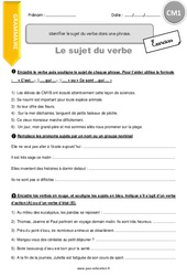 Identifier le sujet du verbe dans une phrase - Exercices  : 4eme Primaire - PDF à imprimer