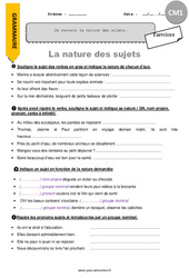 Connaître la nature des sujets - Exercices  : 4eme Primaire - PDF à imprimer