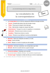 Connaître le vocabulaire spécifique relatif à la correspondance - Cours, Leçon : 5eme Primaire - PDF à imprimer