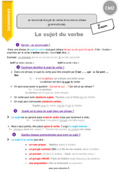 Reconnaitre le sujet du verbe et sa nature (classe grammaticale) - Cours, Leçon : 5eme Primaire - PDF à imprimer