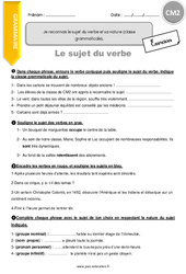 Reconnaitre le sujet du verbe et sa nature (classe grammaticale) - Exercices avec correction : 5eme Primaire - PDF à imprimer