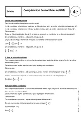 Comparaison de nombres relatifs - Cours - Ecriture fractionnaire : 2eme Secondaire - PDF à imprimer