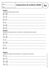 Comparaison de nombres relatifs - Exercices corrigés - Ecriture fractionnaire : 2eme Secondaire - PDF à imprimer