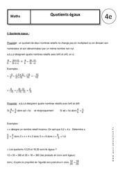 Quotients égaux - Cours - Nombres relatifs en écriture fractionnaire : 2eme Secondaire - PDF à imprimer