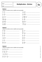 Multiplication - Division - Exercices corrigés - Ecriture fractionnaire : 2eme Secondaire - PDF à imprimer