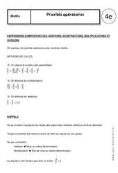 Priorités opératoires - Cours - Nombres relatifs en écriture fractionnaire : 2eme Secondaire - PDF à imprimer