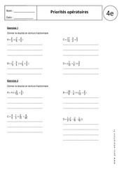 Priorités opératoires - Exercices corrigés - Nombres relatifs en écriture fractionnaire : 2eme Secondaire - PDF à imprimer