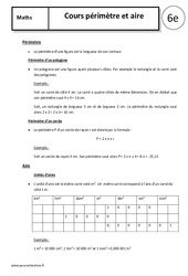 Périmètre - Cours - Grandeurs et Mesures : 6eme Primaire - PDF à imprimer