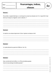 Pourcentages - Indices - Vitesses - Exercices corrigés : 2eme Secondaire - PDF à imprimer