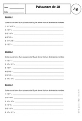 Puissances de 10 - Exercices corrigés : 2eme Secondaire - PDF à imprimer