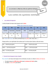 Connaître et utiliser les unités du système métrique - Cours, Leçon : 5eme Primaire - PDF à imprimer