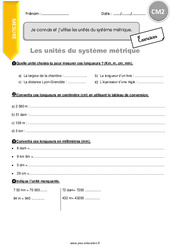 Connaître et utiliser les unités du système métrique - Exercices  : 5eme Primaire - PDF à imprimer