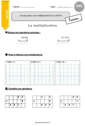Comment poser une multiplication à un chiffre - Exercices  : 5eme Primaire - PDF à imprimer