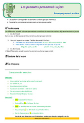 Les pronoms personnels sujets - Soutien scolaire - Aide aux devoirs : 3eme Primaire - PDF à imprimer
