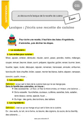 Je découvre le lexique de la recette de cuisine - Cours, Leçon : 2eme Primaire - PDF gratuit à imprimer