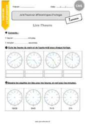 Je lis l’heure sur différents types d’horloges - Exercices  : 4eme Primaire - PDF à imprimer