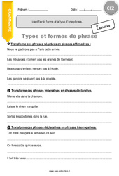 Identifier la forme et le type d’une phrase - Exercices  : 3eme Primaire - PDF à imprimer