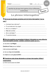 Identifier les phrases interrogatives et leurs différentes constructions - Exercices  : 3eme Primaire - PDF à imprimer