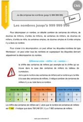 Décomposer les nombres jusqu’à 999 999 999 - Cours, Leçon : 4eme Primaire - PDF gratuit à imprimer