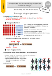 Comprendre le sens de la division et je reconnais des situations de partage - Cours, Leçon : 5eme Primaire - PDF à imprimer