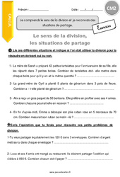 Comprendre le sens de la division et reconnaitre des situations de partage - Exercices avec correction : 5eme Primaire - PDF à imprimer