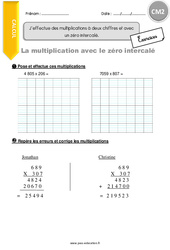 J’effectue des multiplications à deux chiffres et avec un zéro intercalé - Exercices avec correction : 5eme Primaire - PDF à imprimer