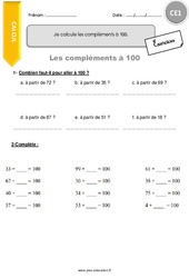 Je calcule les compléments à 100 - Exercices  : 2eme Primaire - PDF à imprimer