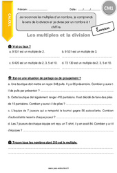 Reconnaitre les multiples d’un nombre et comprendre le sens de la division et je divise par un nombre à 1 chiffre - Exercices avec correction : 4eme Primaire - PDF à imprimer