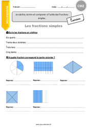 Lire, écrire et comparer à l’unité des fractions simples - Exercices avec correction : 5eme Primaire