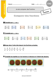 Comparer des fractions - Exercices avec correction : 5eme Primaire - PDF à imprimer