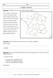 La région - Exercices corrigés - La France : 3eme Secondaire - PDF à imprimer