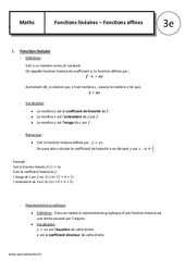 Fonctions lineaires - Fonctions affines - Cours : 3eme Secondaire - PDF à imprimer