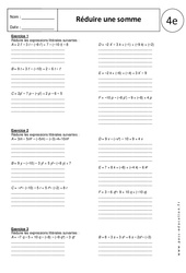 Réduire une somme - Exercices corrigés - Calcul littéral : 2eme Secondaire - PDF à imprimer