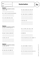 Utiliser la factorisation - Exercices corrigés - Calcul littéral : 2eme Secondaire - PDF à imprimer