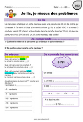 Addition, multiplication, mesures, euros - Je lis et je résous des problèmes : 3eme Primaire - PDF à imprimer