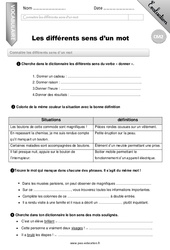 Les différents sens d'un mot - Examen Evaluation - Bilan : 5eme Primaire - PDF à imprimer