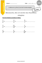 Découvrir, lire et écrire les fractions simples - Exercices avec correction : 4eme Primaire - PDF à imprimer