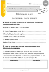 Identifier et reconnaitre le noms commun et le nom propre - Exercices avec correction : 3eme Primaire - PDF à imprimer