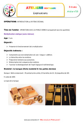 Multiplication statique - Opérations avec les perles dorées : 2eme, 3eme Maternelle, 1ere, 2eme Primaire - PDF à imprimer